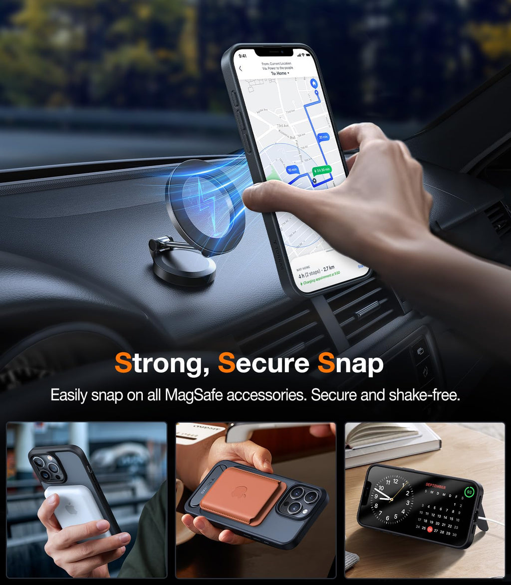 TORRAS for iPhone 13 Pro Max Case Translucent Black | Strong Magnetic & Seamless Stand, Fit for MagSafe, Military-Grade Drop Protection, Sturdy Adjustable Built-in Kickstand, Slim Matte Finish