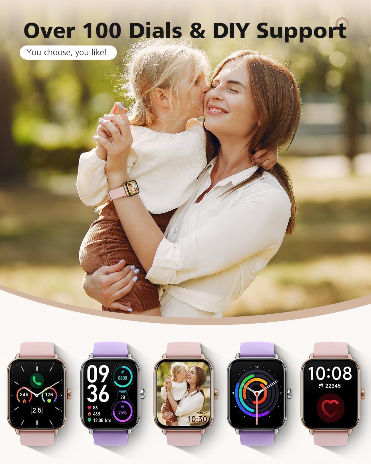 Quican Smart Watches for Women, Compatible for iPhone and Android Phones, Calling, Heart Rate/Sleep Monitor, Alexa, 1.8" Fitness Tracker Watch, Waterproof, Gifts for Women, Silicone Band, Baby Pink