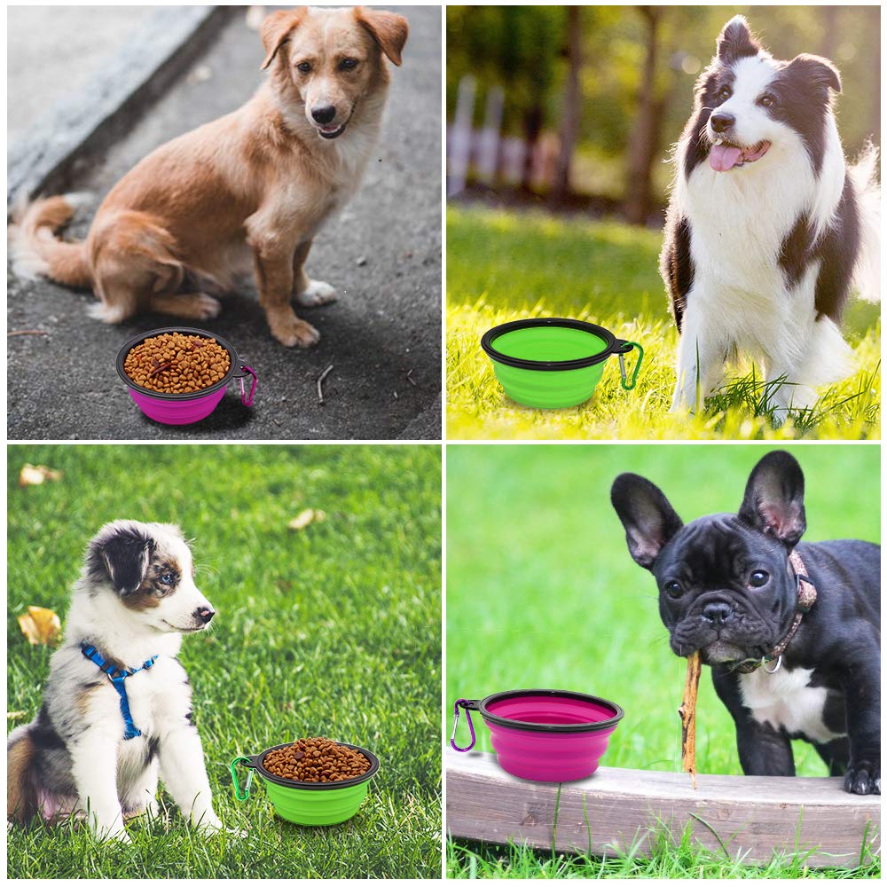 Dog Bowl Pet Collapsible Bowls, 2 Pack Collapsible Dog Water Bowls for Cats Dogs, Portable Pet Feeding Watering Dish for Walking Parking Traveling with 2 Carabiners (Small, Black & Pink)