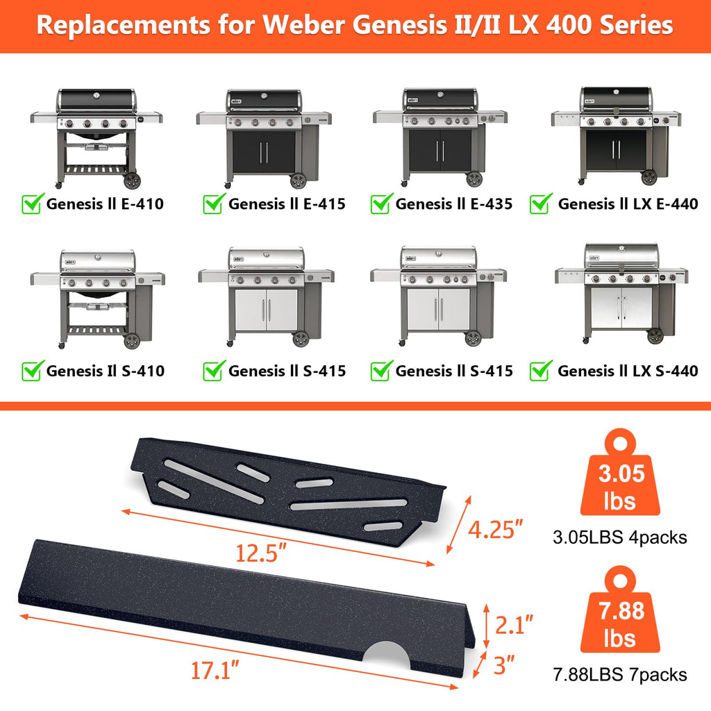 Grill Parts for Weber Genesis 300 Grills with Front Control Knob, Grill Grates for Genesis E310 S310 E/S320 E/S330, 17.5" Flavorizer Bars&Heat Deflectors, 19.5" Grill Grates for Weber 7524 7621 65505