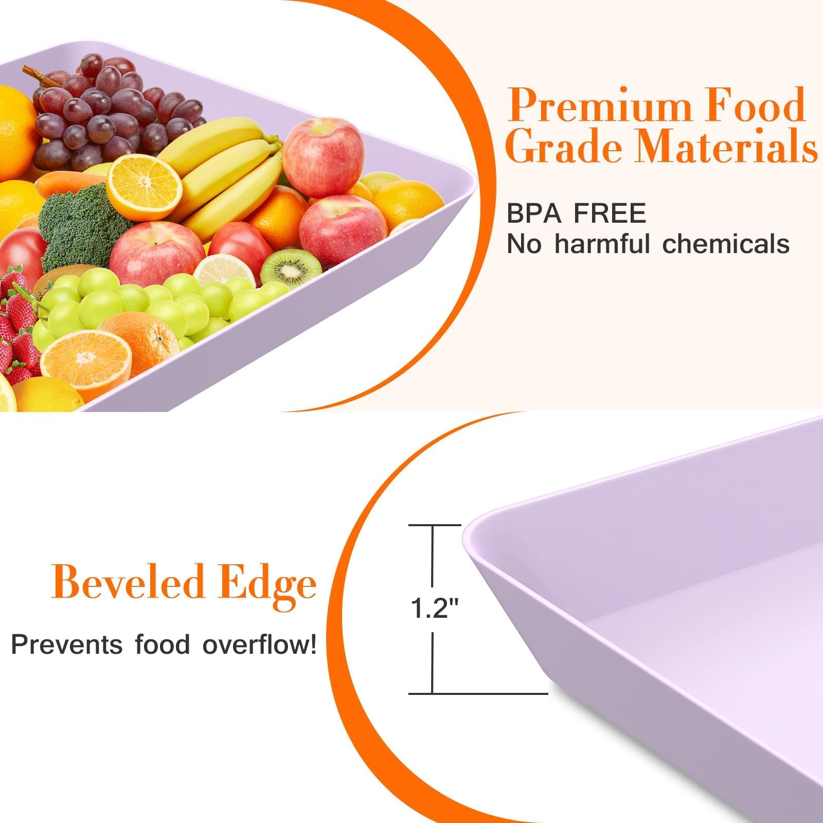 WOWBOX 4 pcs Serving Tray for Entertaining, Serving Platters for Snacks, Fruit, Cookies, Dessert, Reusable Plastic Trays for Serving Food, (White, Black, Green, Red)