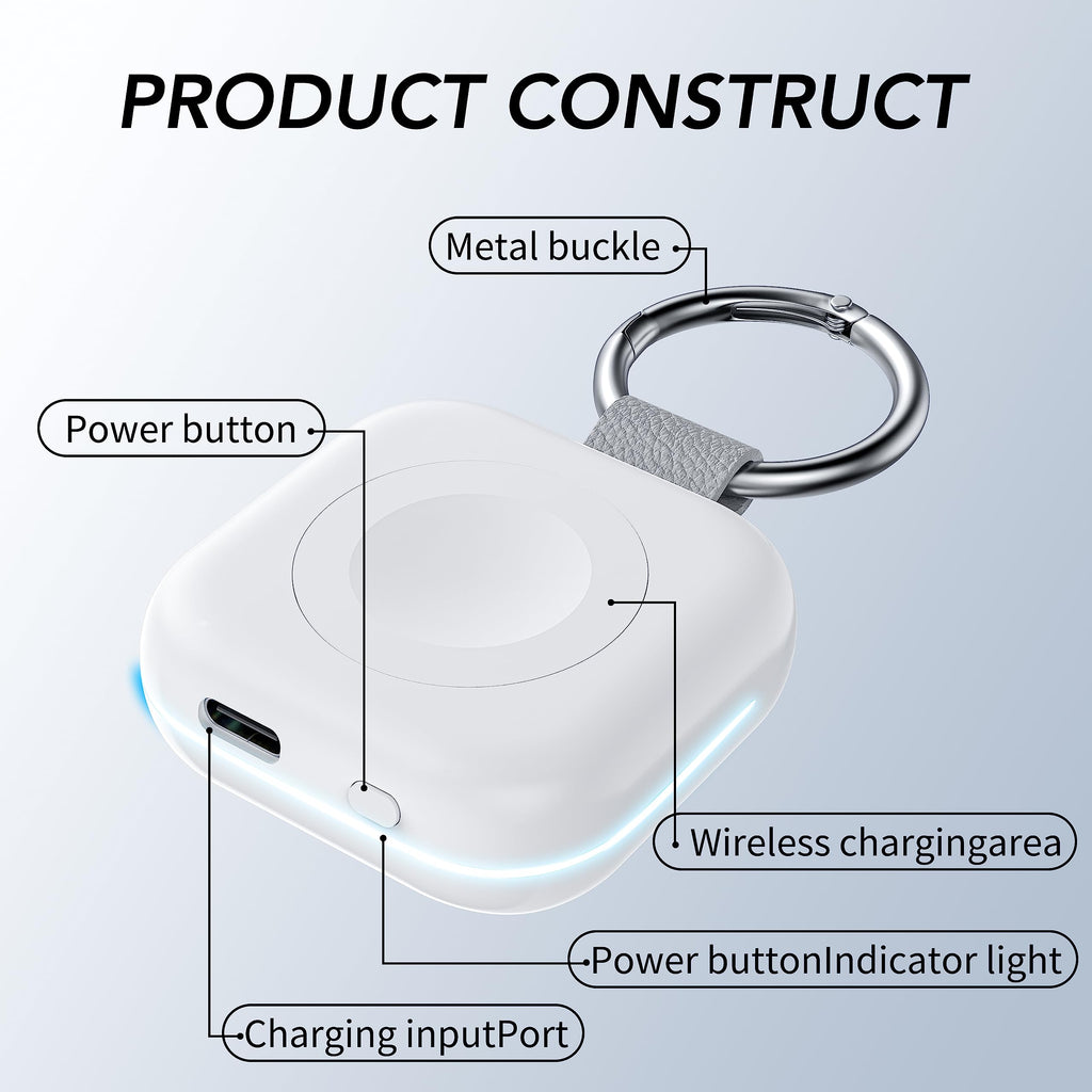 HUOTO Portable Charger for Apple Watch,Wireless Magnetic iWatch Charger 1200mAh Power Bank Travel Keychain Accessories Smart Chargers for Apple Watch Series 11/10/9/8/7/6/SE/5/4/3/2/1/UItra/UItra 2