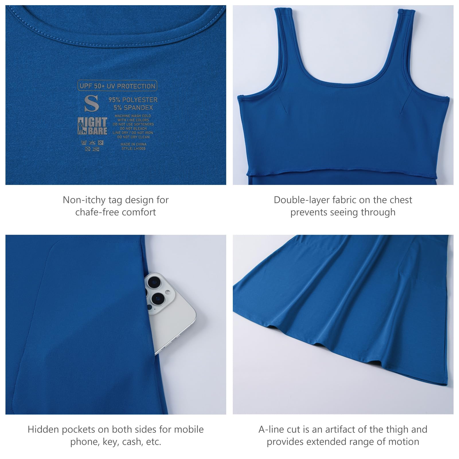 Women’s UPF 50+ Tank Dress A-Line with Pockets Breathable Quick Dry Sun Protection for Hiking Camping Beach Outdoor