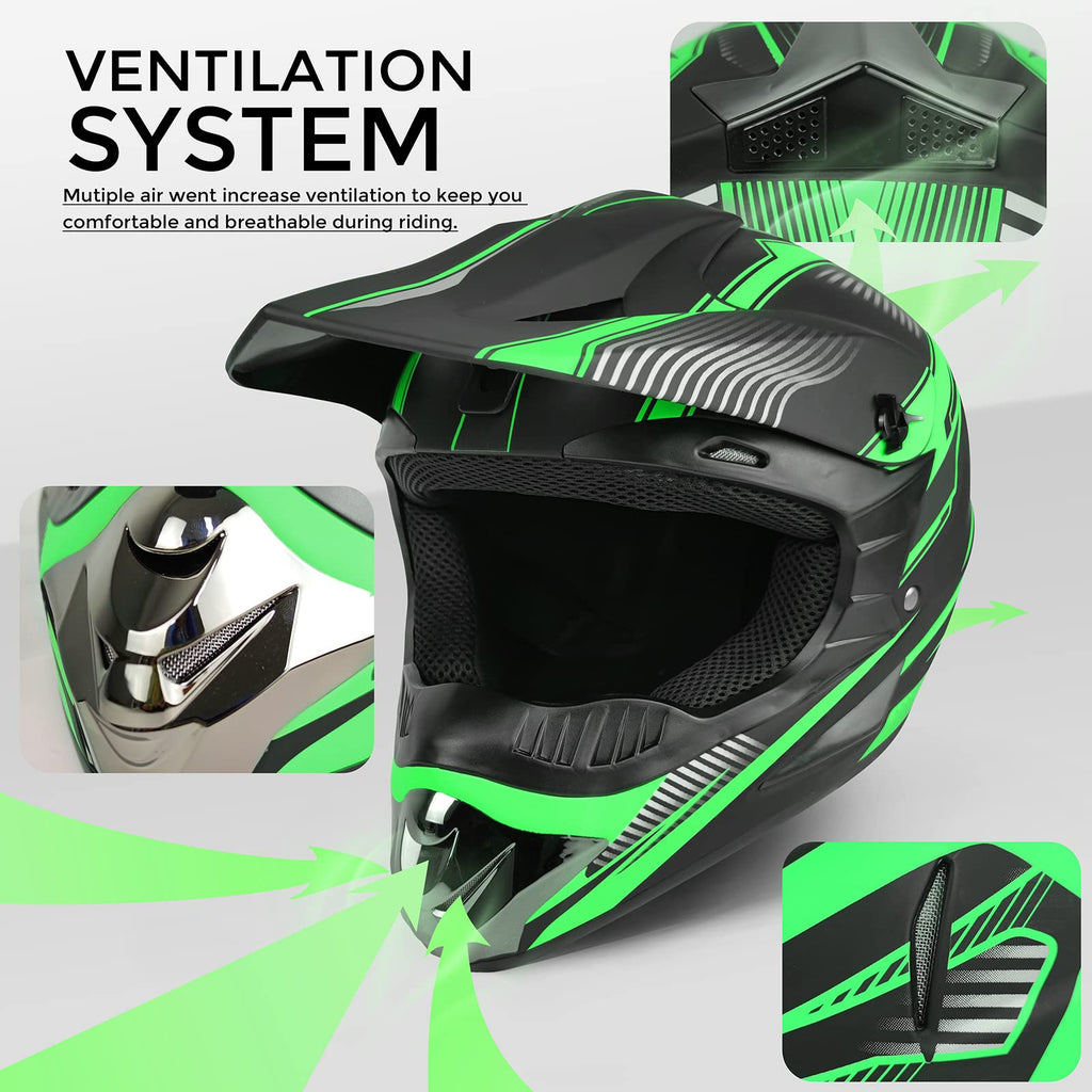 Youth Kids Motocross Helmet Full Face Motorcycle Dirt Bike Off-Road Mountain Bike BMX MX ATV Helmet,DOT Approved,W/Gloves Goggles Mask 4Pcs Set (Black, S)