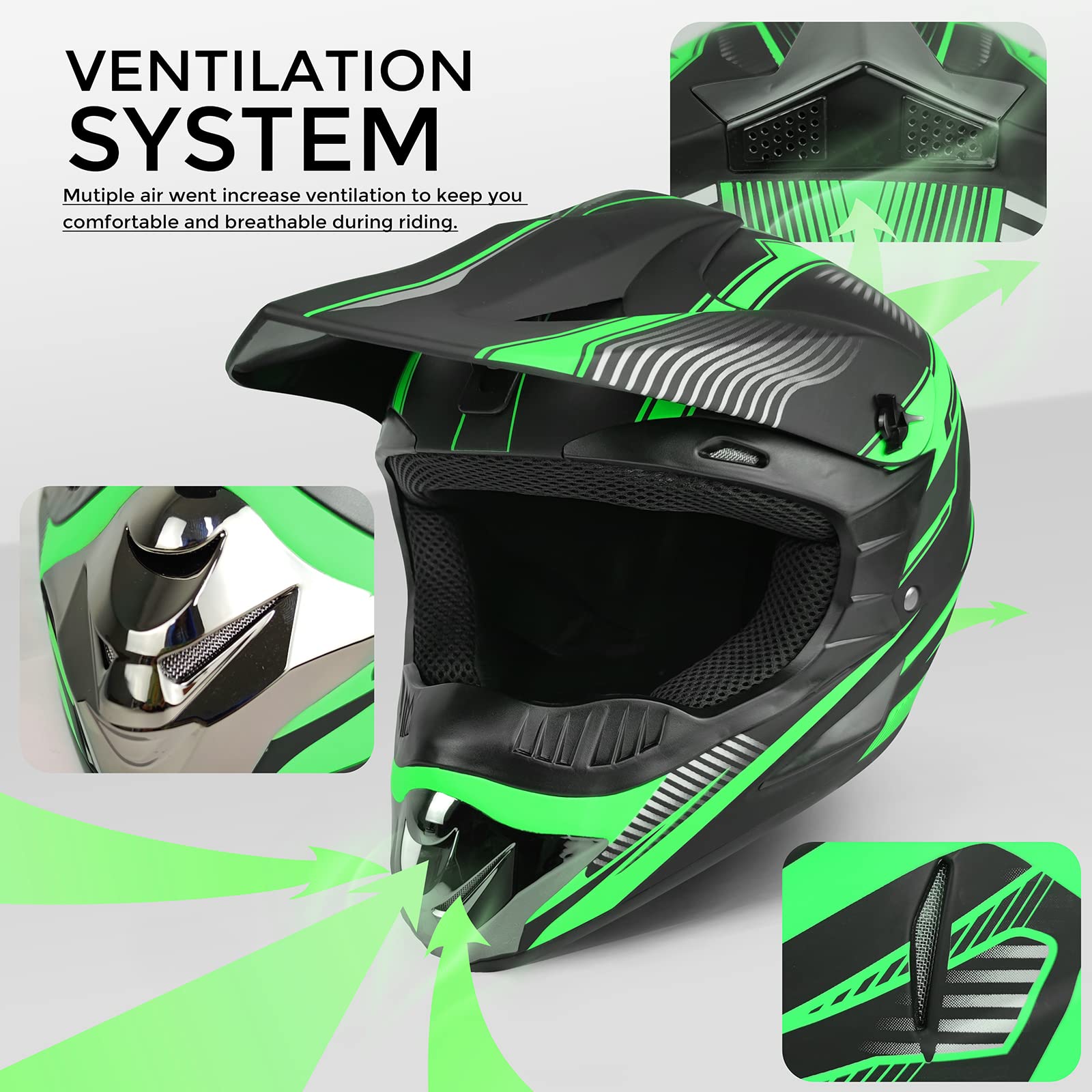 Youth Kids Motocross Helmet Full Face Motorcycle Dirt Bike Off-Road Mountain Bike BMX MX ATV Helmet,DOT Approved,W/Gloves Goggles Mask 4Pcs Set (Black, S)