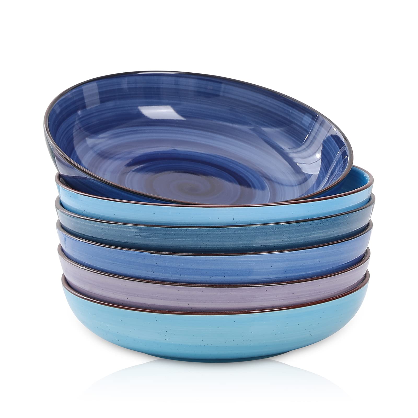 Selamica Ceramic 7.8 inch pasta bowls, 26 Ounce large serving porcelain salad soup bowls, dishwasher microwave safe, set of 6 (Black)