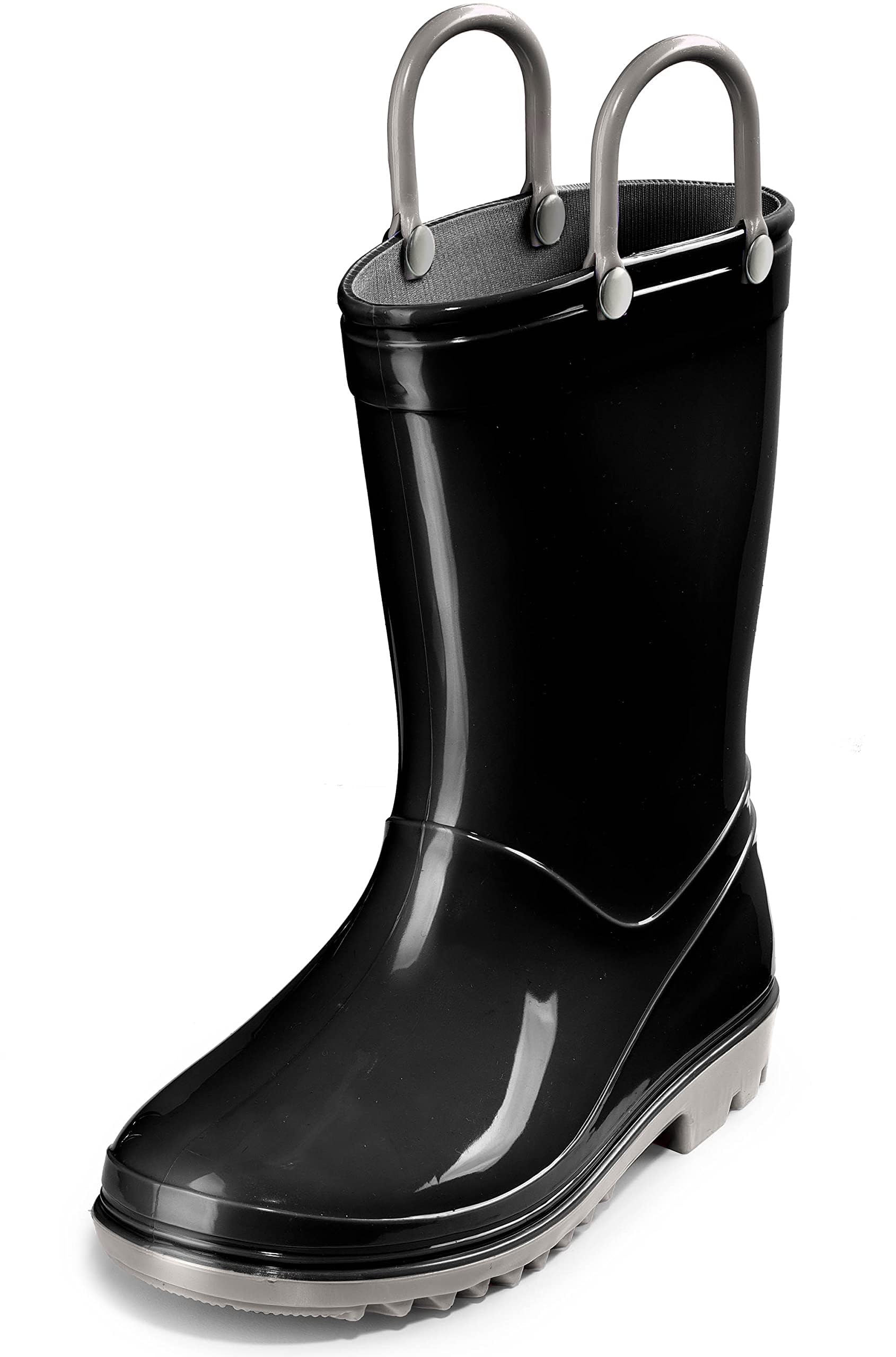 Puddle Play Toddler and Kids Waterproof PVC Rain Boots with Easy-On Handles – Lightweight Slip-Resistant Outdoor Boots for Boys and Girls
