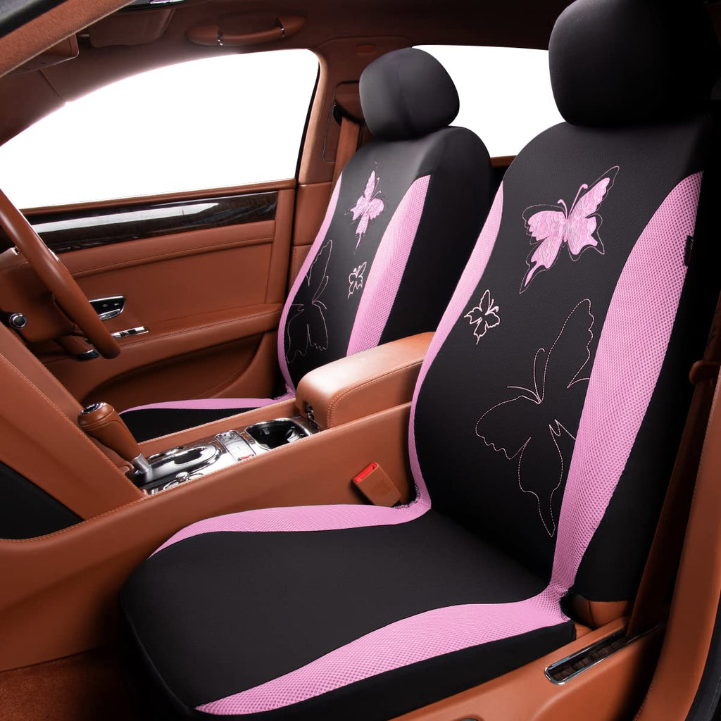 Flying Banner Butterfly car seat Covers ful Set Fashion Universal Lady Woman Female Rear Bench Split Colorized (2 Fronts, Mint Blue)