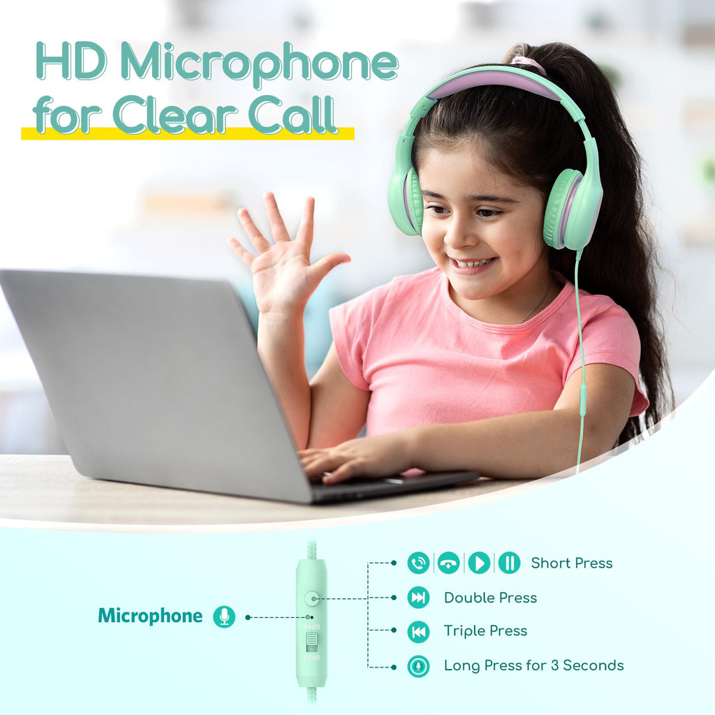 EarFun K1 Kids Headphones Wired with Microphone, 85/94dB Volume Limit Headphones for Kids, Portable Wired Headphone with Shareport, Stereo Sound Foldable Headset for School/Tablet/iPad, Black Red