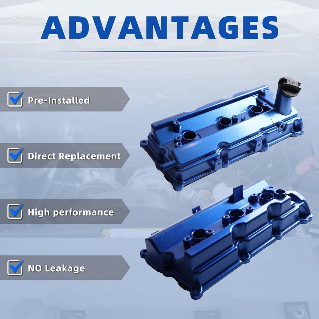MITZONE Engine Valve Cover Set with Bolts & Oil Cap & Gaskets & Spark Plug Tube Seals & P CV Cover Compatible with 2003-2008 Nissan 350Z Infiniti FX35 G35 M35 VQ35DE 3.5L Part# 13264AM600 13264AM610