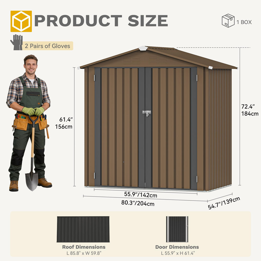 DWVO 6x4ft Outdoor Storage Shed, Lockable Metal Tool Storage Sheds, Waterproof Garden Sheds with Vents for Backyard, Patio, Garage, Lawn, Dark Gray