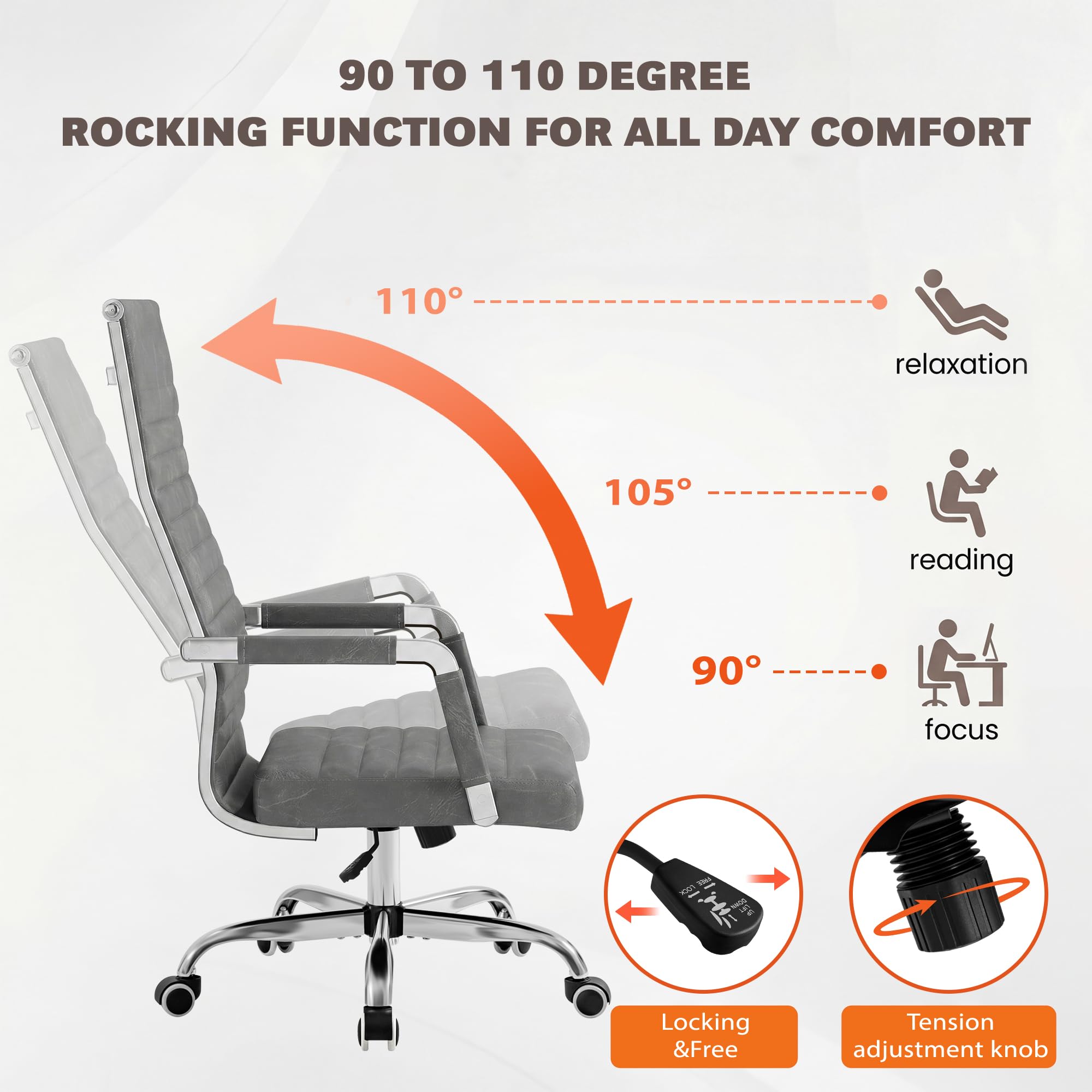 Furmax Ribbed Office Chair High Back PU Leather Executive Conference Chair Adjustable Swivel Chair with Arms (Bicolor Retro Brown)