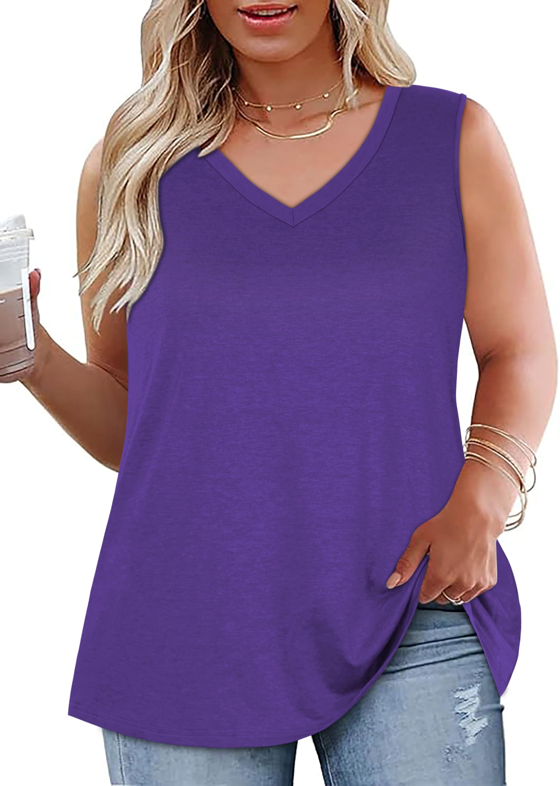 Plus Size Tanks Women Summer Top V Neck Sleeveless Top Loose Fit Tee Workout Shirts 2026