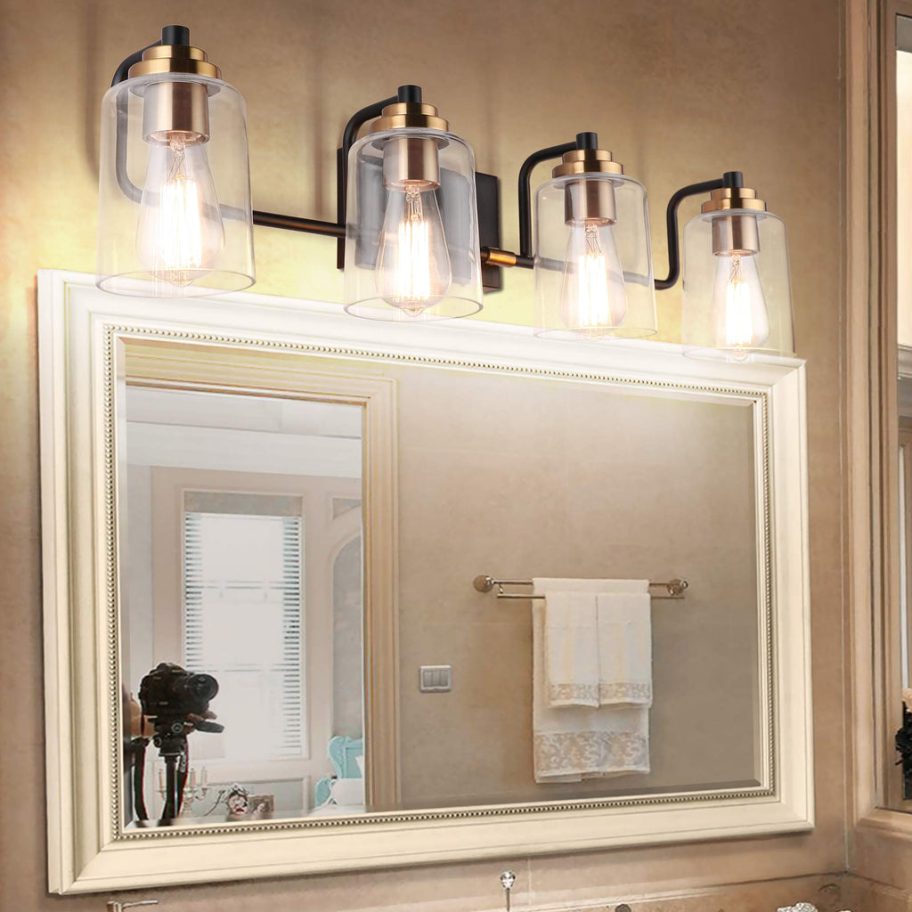 SOLFART 20.1 Inch Black Vintage Bathroom Vanity Light Fixtures Fixtures with Modern Glass Globe Shade Metal Brass Wall Lamp 2 Lights