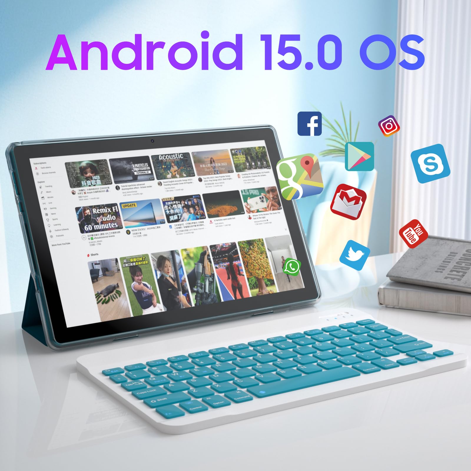 Android 15 | Tabalet with Keyboard | Tablet 10 inch | 2 in 1 Tablet | 8GB+32GB+2TB Expand | 1280 * 800 IPS Touch Screen Computer | 5G WiFi 6, L1 | Long Battery Life Tablet （Black）
