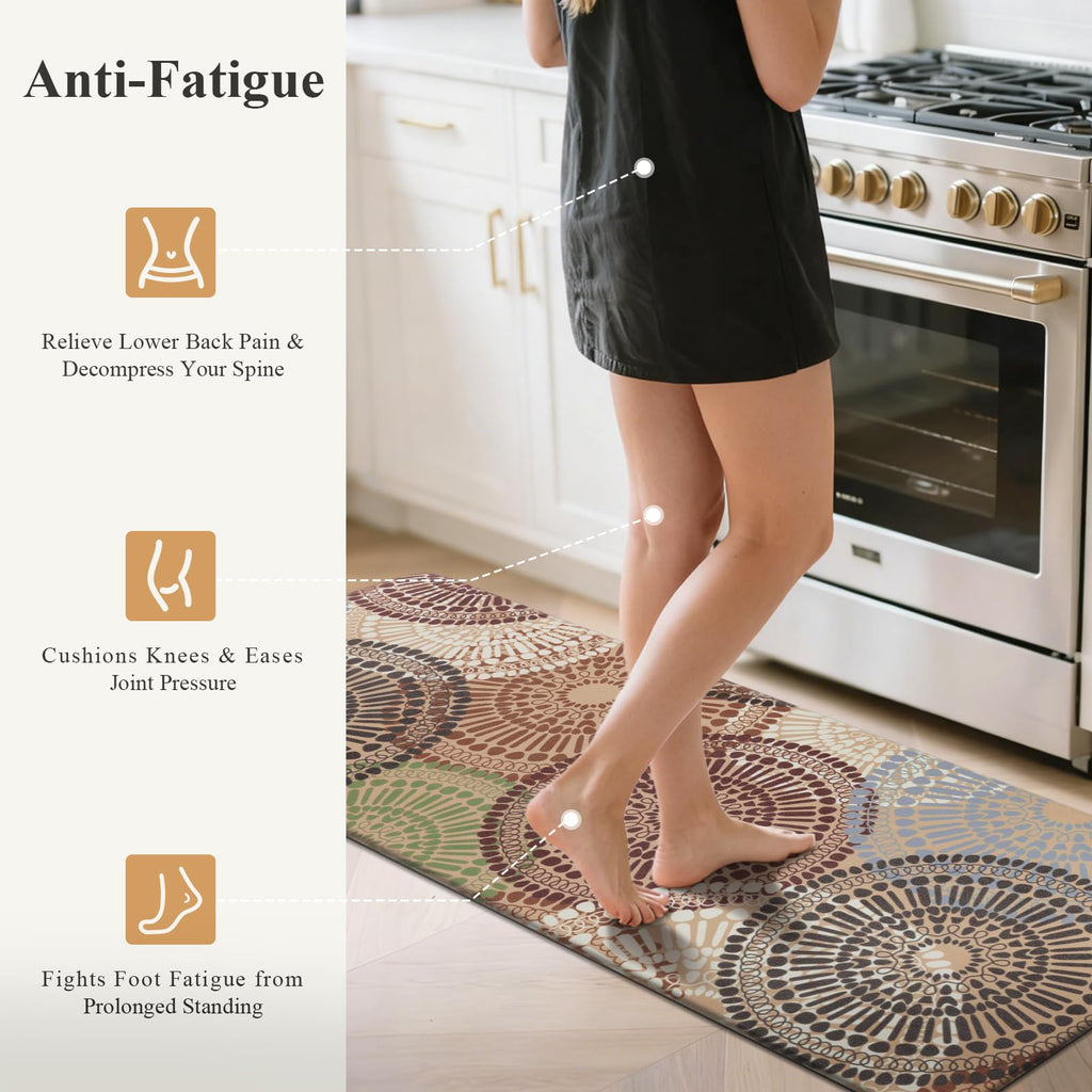HEBE Anti Fatigue Kitchen Rugs Sets of 2, Non Slip Kitchen Mats for Floor, Waterproof Cushioned Comfort Standing Carpet for Kitchen Sink, Home Office, Laundry Room