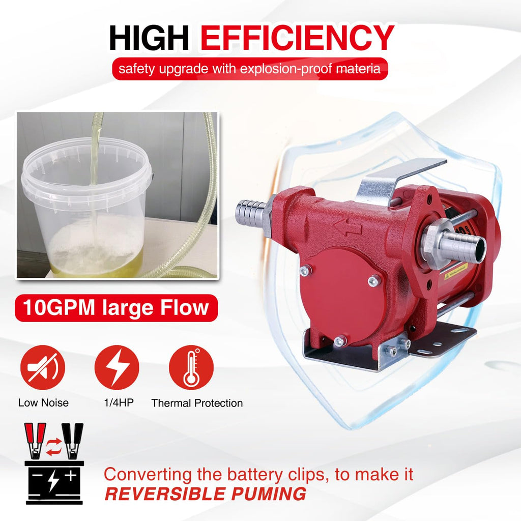 TOPWAY 12V DC Gasoline Fuel Pump 3.7GPM Self-priming Oil Transfer Pump With Handle, Reversible Pumping, Overheat Protection, Explosion-Proof, Built-in Bypass, for Gasoline Fuel Diesel Kerosene Removal