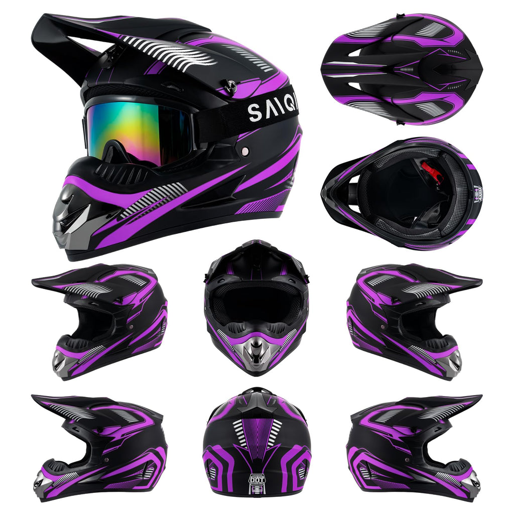 Youth Kids Motocross Helmet Full Face Motorcycle Dirt Bike Off-Road Mountain Bike BMX MX ATV Helmet,DOT Approved,W/Gloves Goggles Mask 4Pcs Set (Black, S)