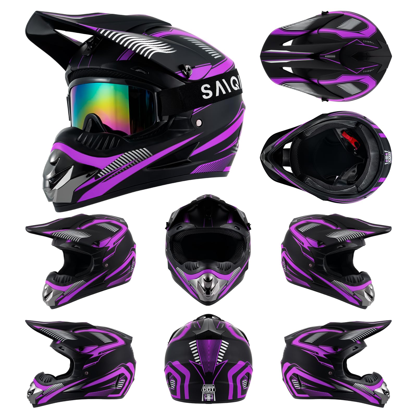 Youth Kids Motocross Helmet Full Face Motorcycle Dirt Bike Off-Road Mountain Bike BMX MX ATV Helmet,DOT Approved,W/Gloves Goggles Mask 4Pcs Set (Black, S)
