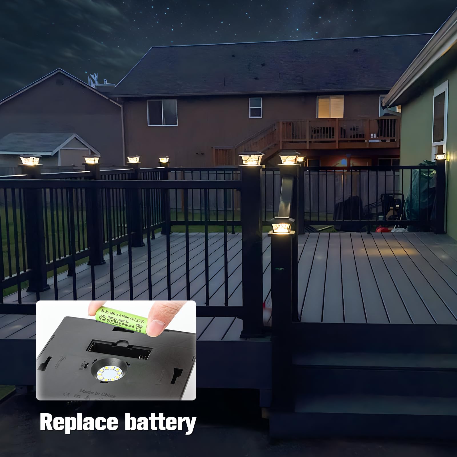 VOLISUN Solar Post Cap Lights Outdoor, Solar Powered Fence Cap Lights for 4x4 Vinyl/Wood, Black Waterproof Solar Deck Post Light 4Pack Cool/Warm for Garden Patio Porch