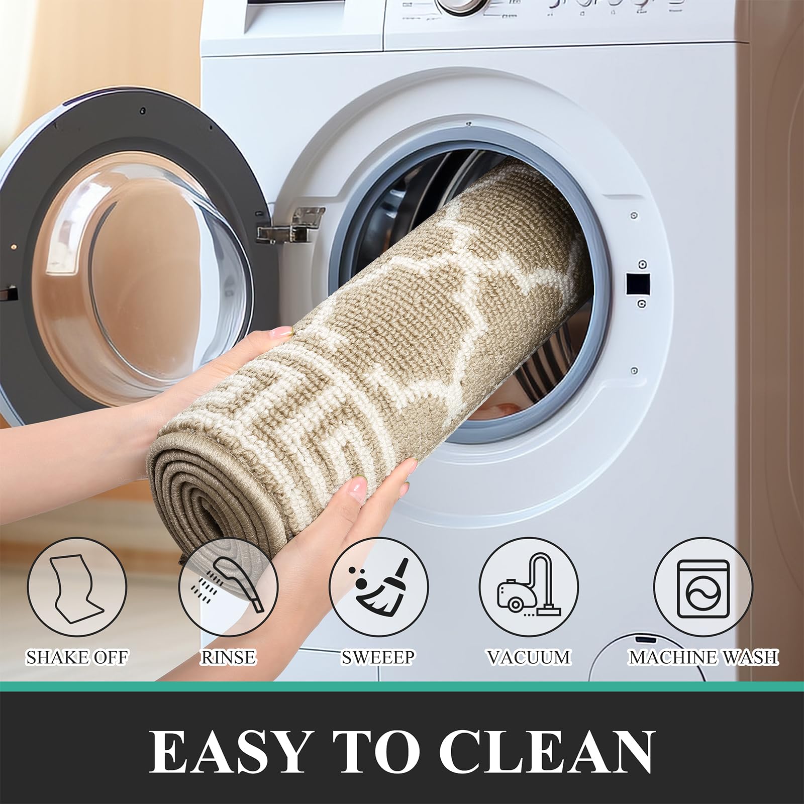 Pauwer Door Mat Indoor Entrance 20"x60" Absorbent Dirt Trapper Welcome Mats for Front Door Washable Entryway Rugs Ultra Thin Doormat Non Slip Runner Rugs for Hallway Kitchen Laundry Room, Beige