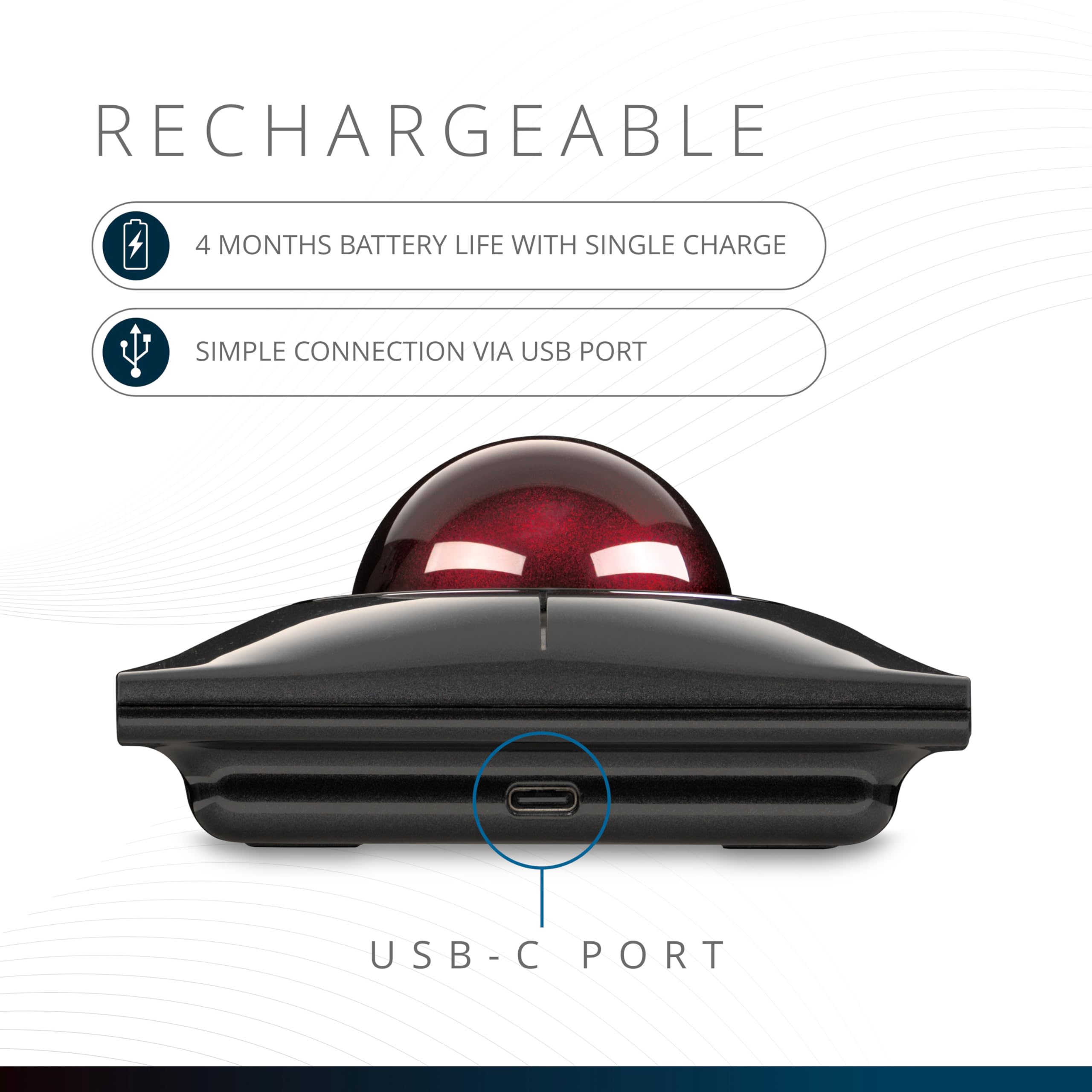 Kensington SlimBlade™ Pro Wireless Trackball, Rechargeable Battery, Bluetooth 2.4GHz Connection Options Black/Gray (K72085WW)