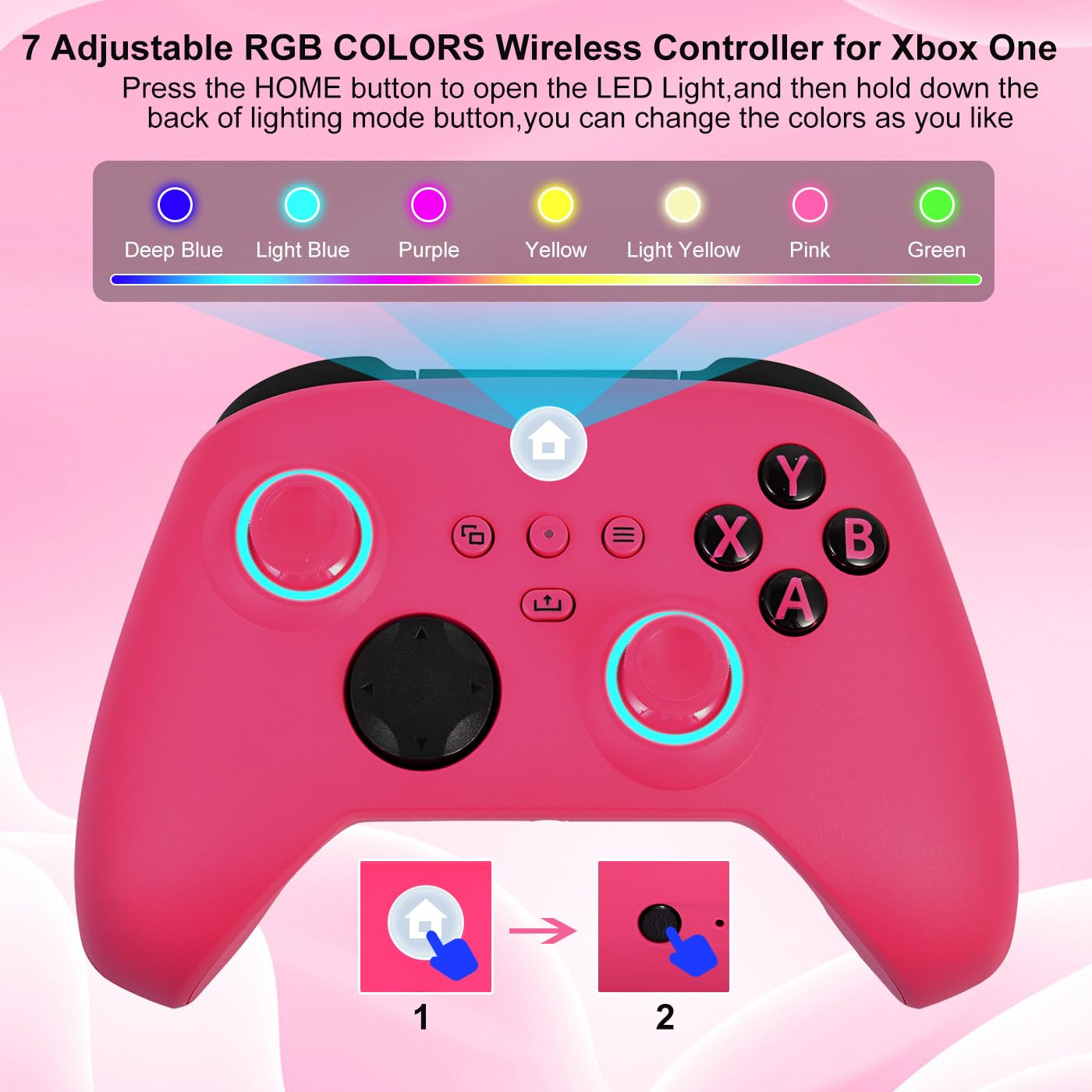 HaeBorl Xbox One Controller, RGB LED Light 2.4GHz Wireless Controller Compatible with Xbox One X/S Xbox Series X/S with 3.5mm Audio Headphone Jack & 800mAh Rechargeable Built-in Battery, Deep Pink