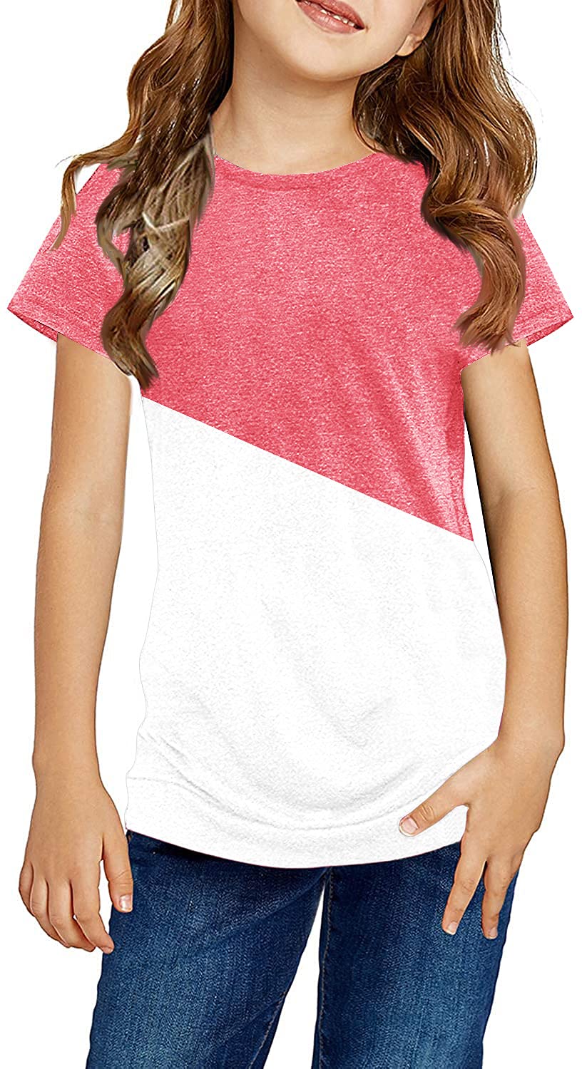 Ebifin Girls Casual Short/Long Sleeve T Shirts Kids Loose Soft Striped Color Block Tunic Tops, Tees Blouses Size 4-15 Years