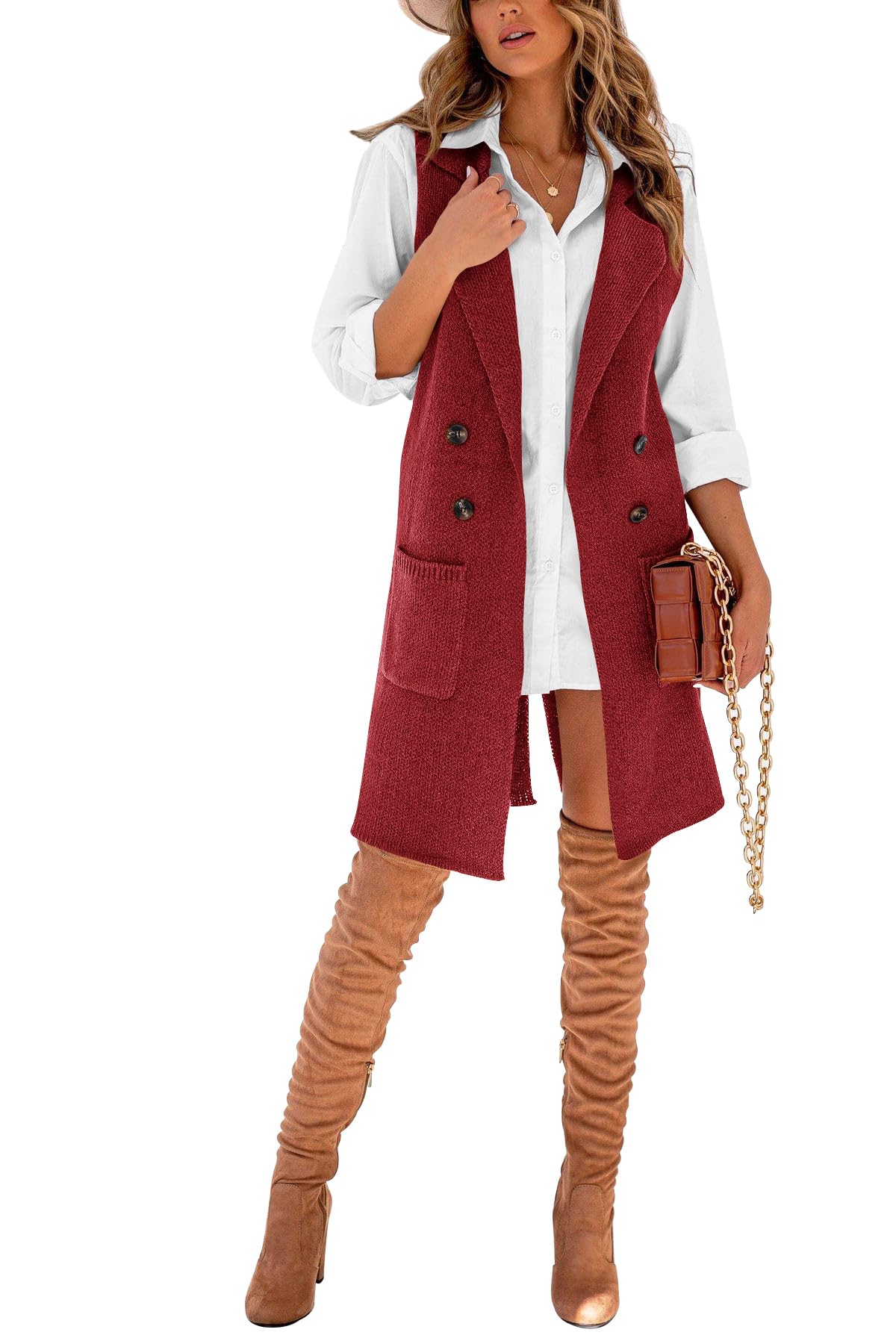 Danedvi Women Open Front Lapel Collar Cardigan Vest Button Down Long Sweaters Cardigan Solid Outerwear Coats