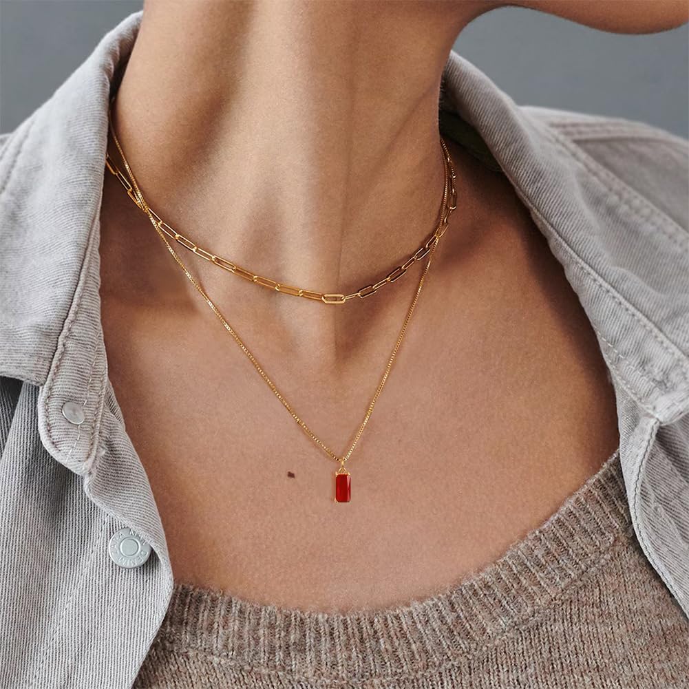 Dainty Gold Charm Necklaces for Women Non Tarnish, 14K Trendy Blue Green Cubic Zirconia Emerald Pendant Birthstone Necklaces Birthday Gifts for Women Waterproof Jewelry