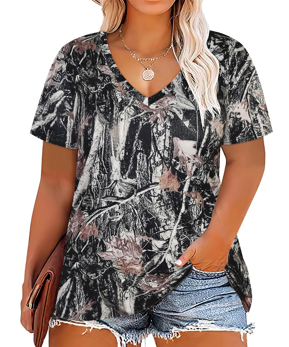 CARCOS Womens Plus Size Tops Short Sleeve Shirts V Neck Tunic Floral/Aniaml Blouses XL-5X