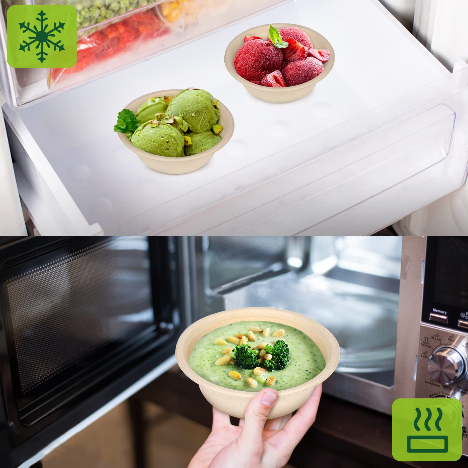 4 oz Small Paper Bowls, 100 Pack Compostable Bagasse Fiber Bowls, Microwavable for Condiments, Sauce, Ice Cream