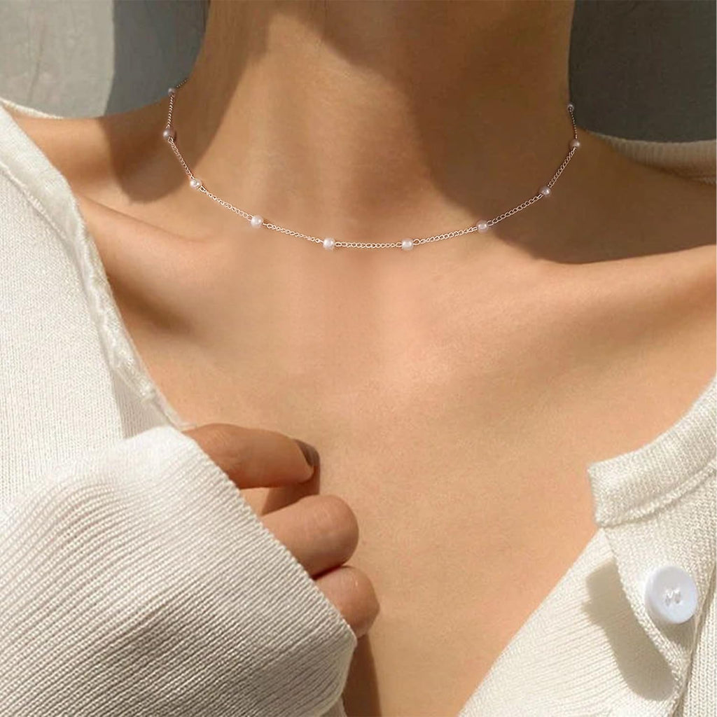 Pearl Necklaces for Women,14K Real Gold Plated Dainty Cute Pearl Necklace for Women Handmade Pearl Chain Necklace Everyday Jewelry Gift