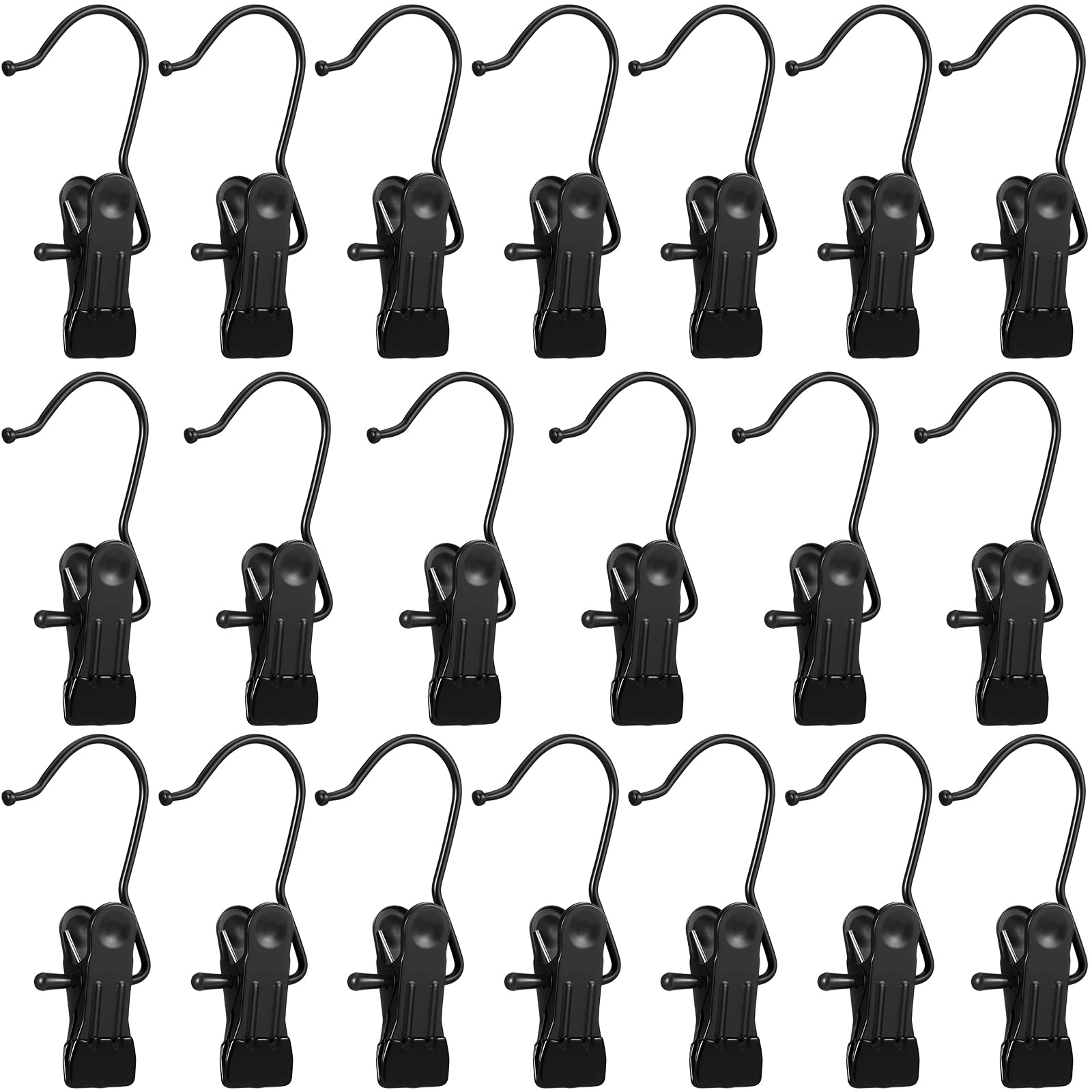 Hotop 20 Pieces Boot Hanger Clips for Closet, Laundry Hanging Hooks Heavy Duty Clips Boot Holder Portable Single Hooks Space Saving for Pants Jeans Clothes Hats Tall Towels (Black)