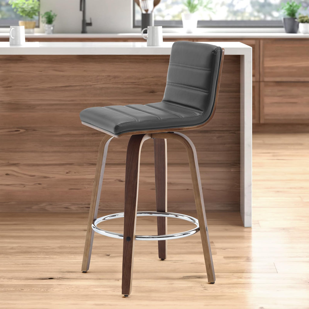 Bar Stools 29 Inch Bar Height, Swivel Bar Stools with Backs Upholstered PU Leather Barstool, L Shape Back and Padded Seat, Mid-Century Modern Bar Stool Pub Chairs for Kitchen Counter Island, Black