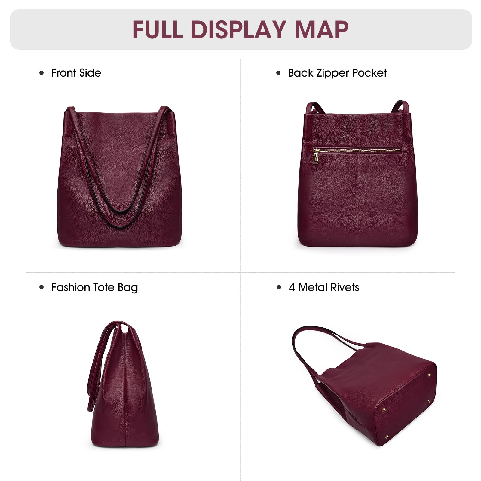 Kattee Women Soft Genuine Leather Totes Shoulder Bag Purses and Handbags with Top Magnetic Snap Closure
