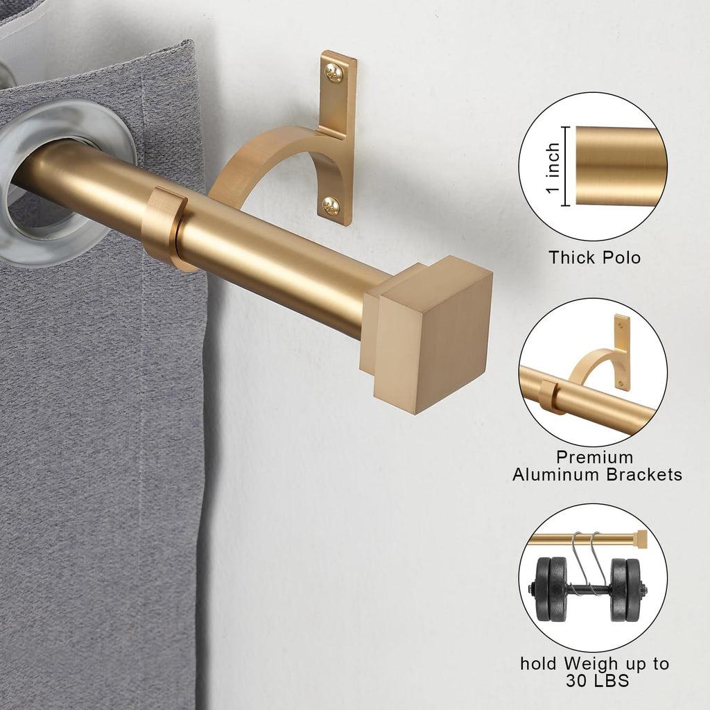 Single Curtain Rods for Windows 28 to 48 Inch(2.3-4ft),1 Inch Diameter Adjustable Heavy Duty Drapery Rods,with Modern Square Aluminum Alloy Finials,Antique Bronze