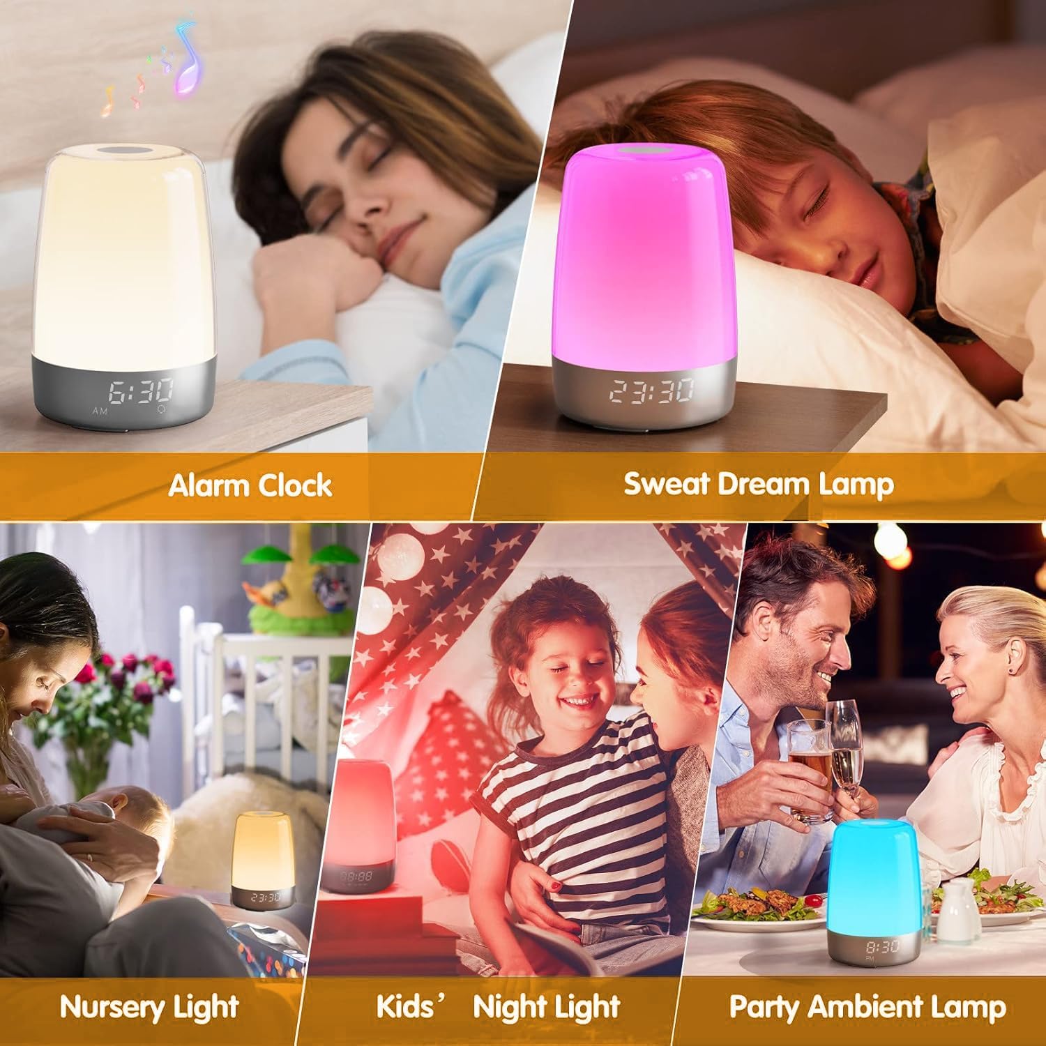 winshine Touch Wake Up Night Light with Sunrise Simulation Alarm Clock, 3 Ways Dimmable Warm White Bedside Lamp for Kid Bedrooms RGB Ambient Table Nightstand Light,Sleep Aid Snooze Timer Mode