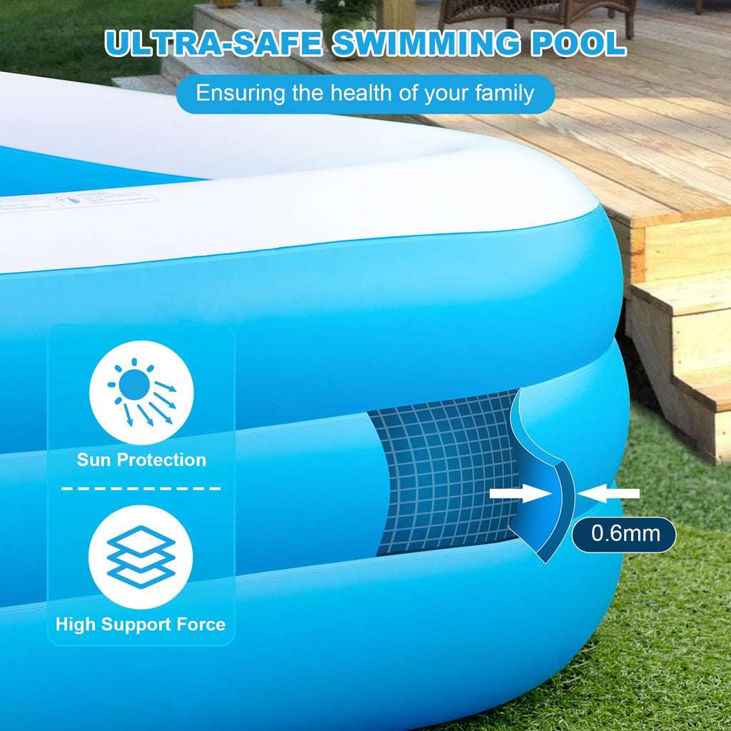Large Inflatable Pool for Adults & Kids, 120" x 70" x 22" Blow Up Pool, Thickened Full-Sized Family Kiddie Pool for Outdoor Water Play & Summer Fun