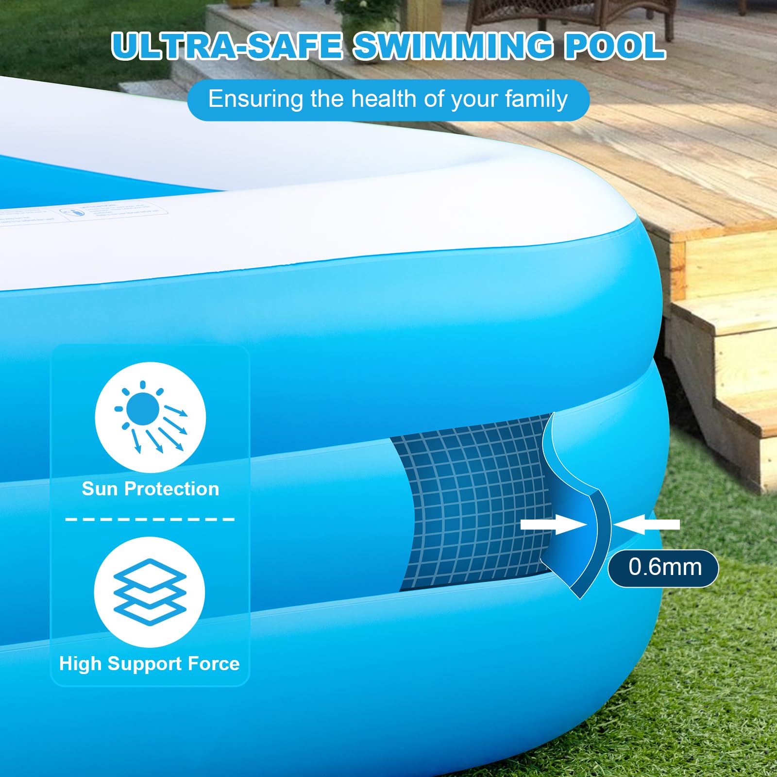 Large Inflatable Pool for Adults & Kids, 120" x 70" x 22" Blow Up Pool, Thickened Full-Sized Family Kiddie Pool for Outdoor Water Play & Summer Fun