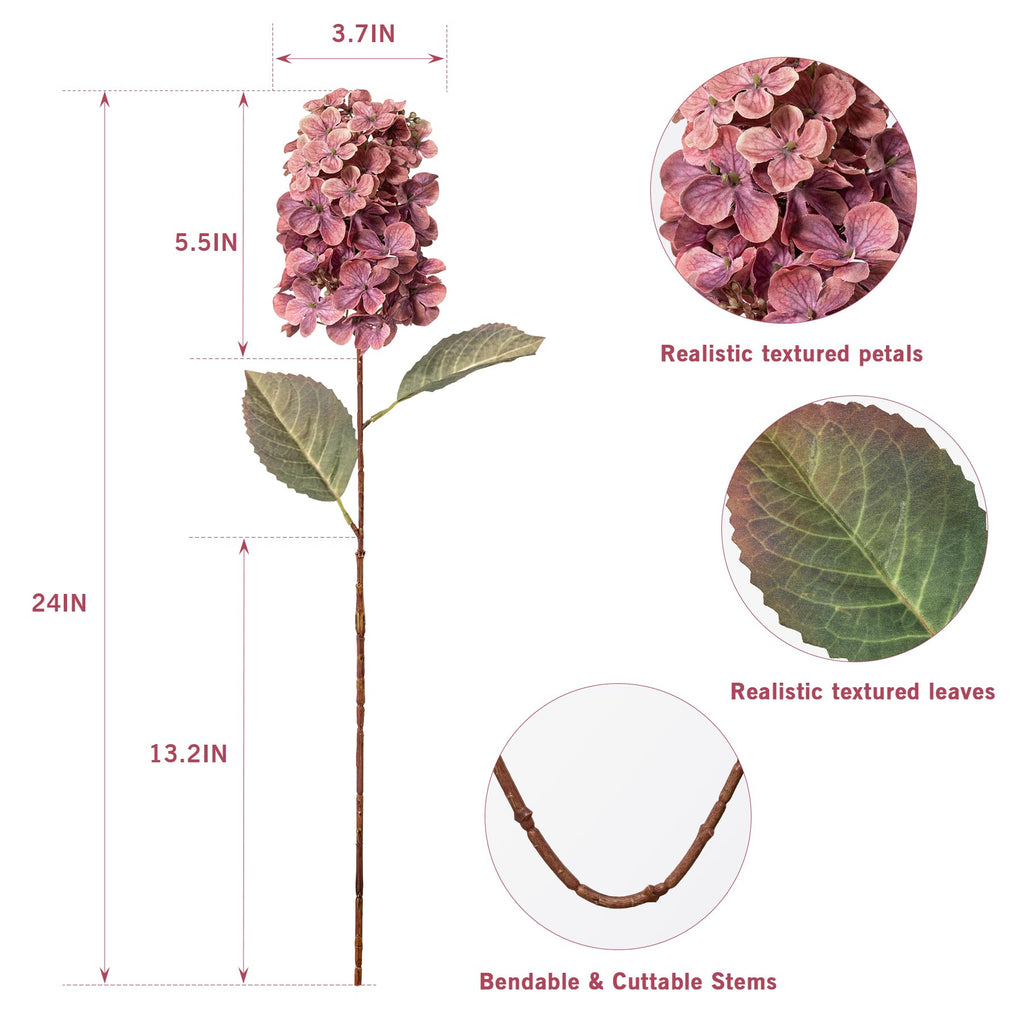 Ttranewsoo Hydrangea Artificial Flowers,Fall Hydrangeas Artificial Flowers,Blue Fake Fall Dried Hydrangea Flowers Decoration,Faux Silk Flower with Stems Winter Decor(Blue 24" 8pcs) Without Vase