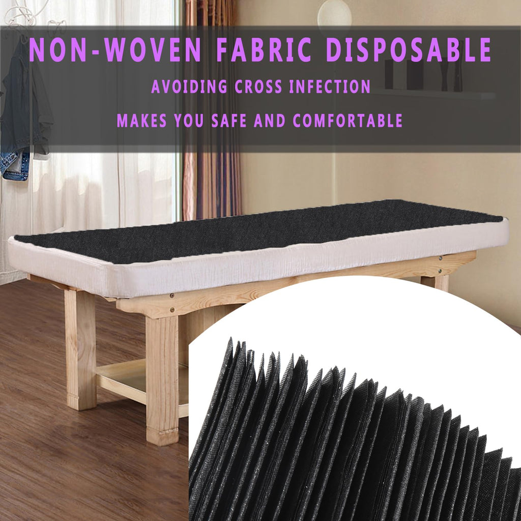 Disposable Bed Sheets 100 Pcs 31" x 71" Massage Table Sheets Non Woven Fabric SPA Bed Cover Breathable for Massage Beauty Tattoos（Black）