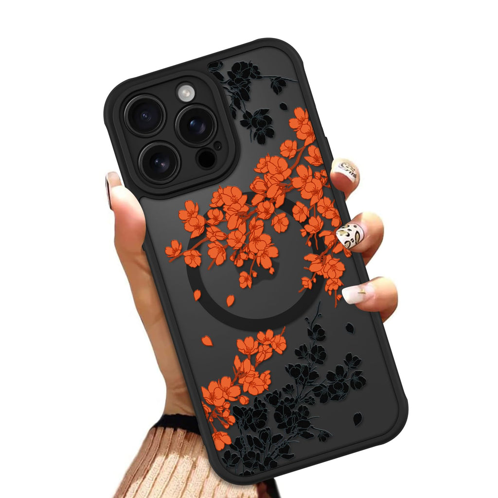 OOK Case for iPhone 11 6.1 Inch (Compatible with MagSafe) Floral Flowers Design Translucent Phone Cover Soft TPU + Hard PC Anti-Scratch Shockproof Magnetic Cute Case for Women - Red