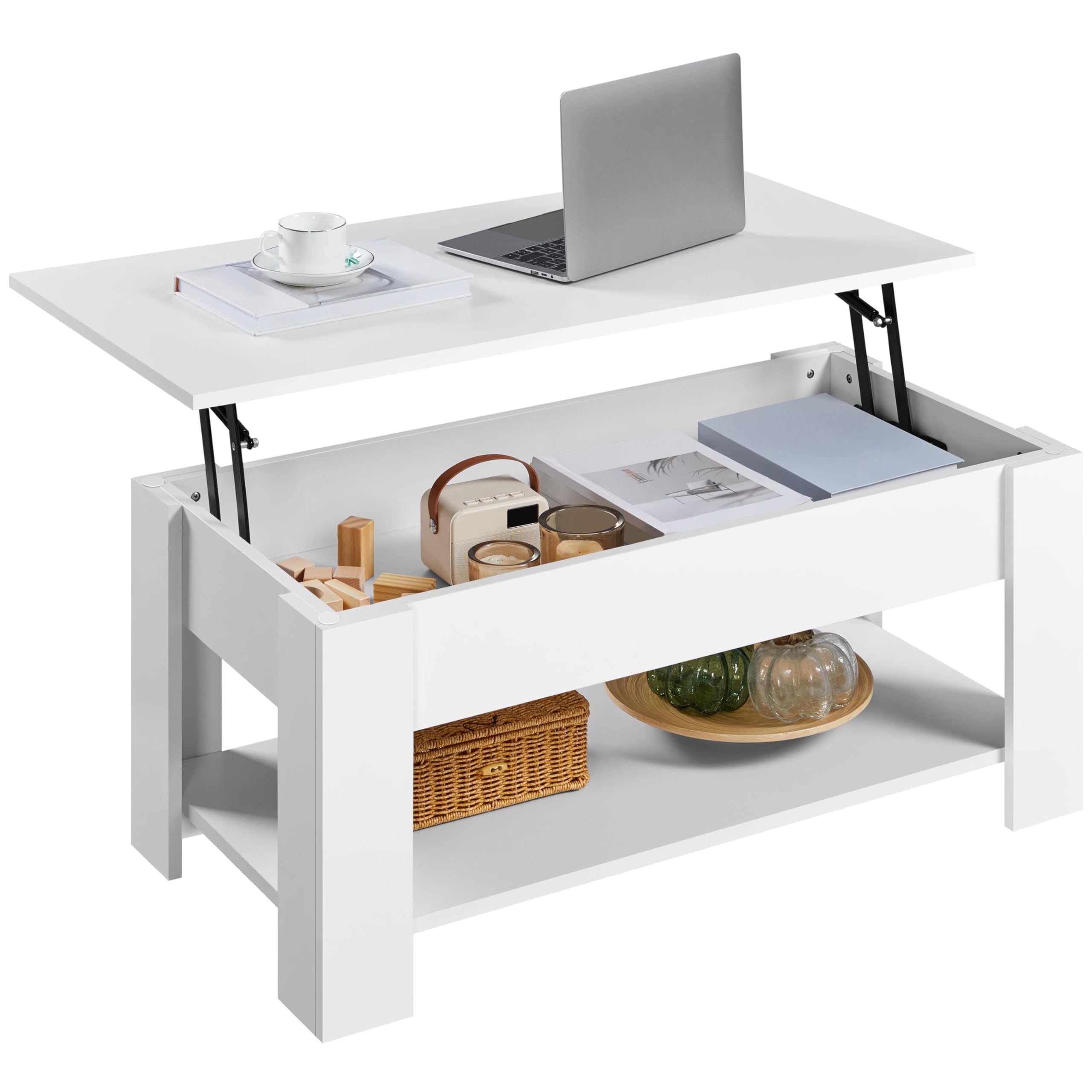 Yaheetech Wooden Coffee Table, Lift Top Coffee Table with Large Hidden Storage Shelf, Lift Tabletop Dining Tables for Living Room, Home Small Space, 38.6in, Black