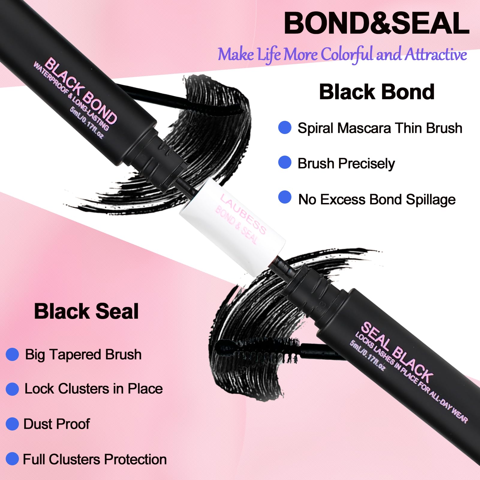 Lash Bond and Seal Mascara for Long Lasting Waterproof Eyelash Extensions - 5ml+5ml
