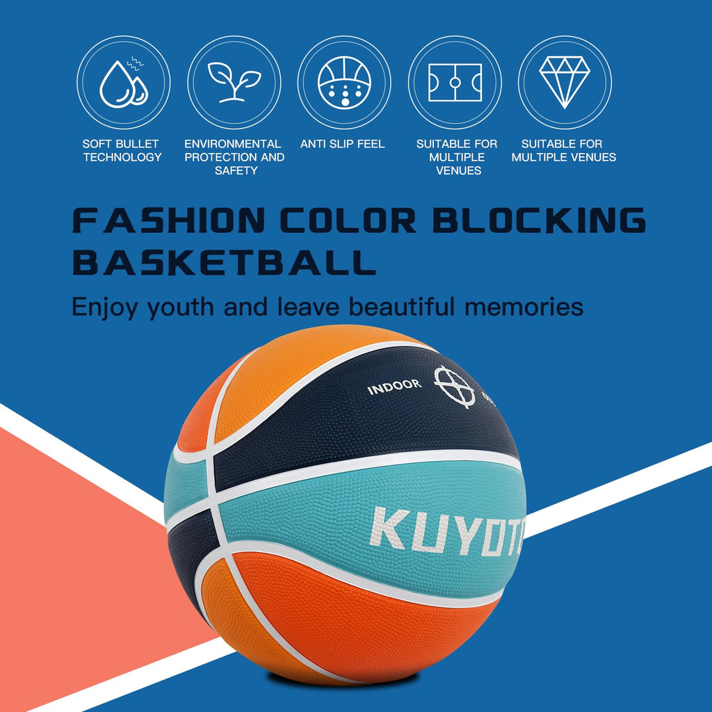 KUYOTQ Kids Youth Adult Size 3/4/5/6/7 (22/25.5/27.5/28.5/29.5") Basketball Premium Rubber or Faux Leather Basketball Indoor Outdoor Basketball for Boys Girls Womens Mens Basketball Gifts (Deflated)