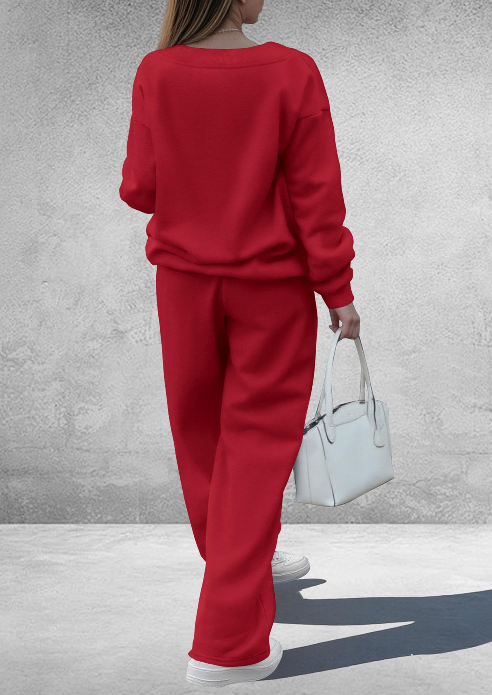 PRETTYGARDEN Casual Winter Two Piece Sets for Women 2026 V Neck Sweatshirt Loose Wide Leg Pants Tracksuit Knit Fall Outfits