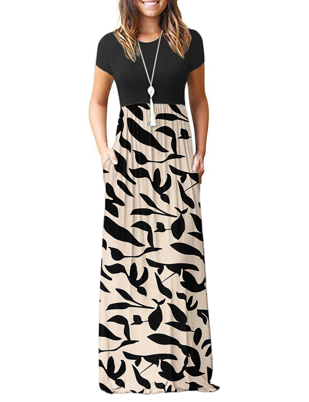 MISFAY Women Short Sleeve Loose Plain Maxi Dresses Casual Long Dresses Pockets