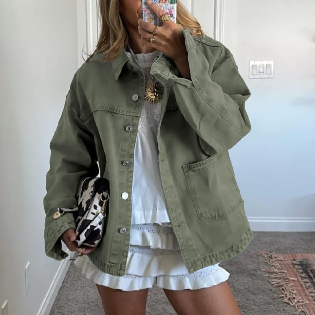 Hixiaohe Jean Jackets for Women Trendy Button Up Denim Shirt Jacket Oversized Long Sleeve Coat Fashion Clothes with Pockets