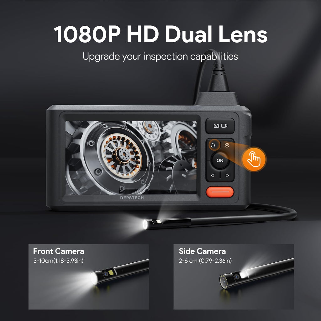 50FT Triple Lens Sewer Camera, DEPSTECH Borescope with 5" IPS Screen, 1080P Endoscope with Light, Flexible Snake Inspection for Wall, Plumbing, Automotive Engine Inspect